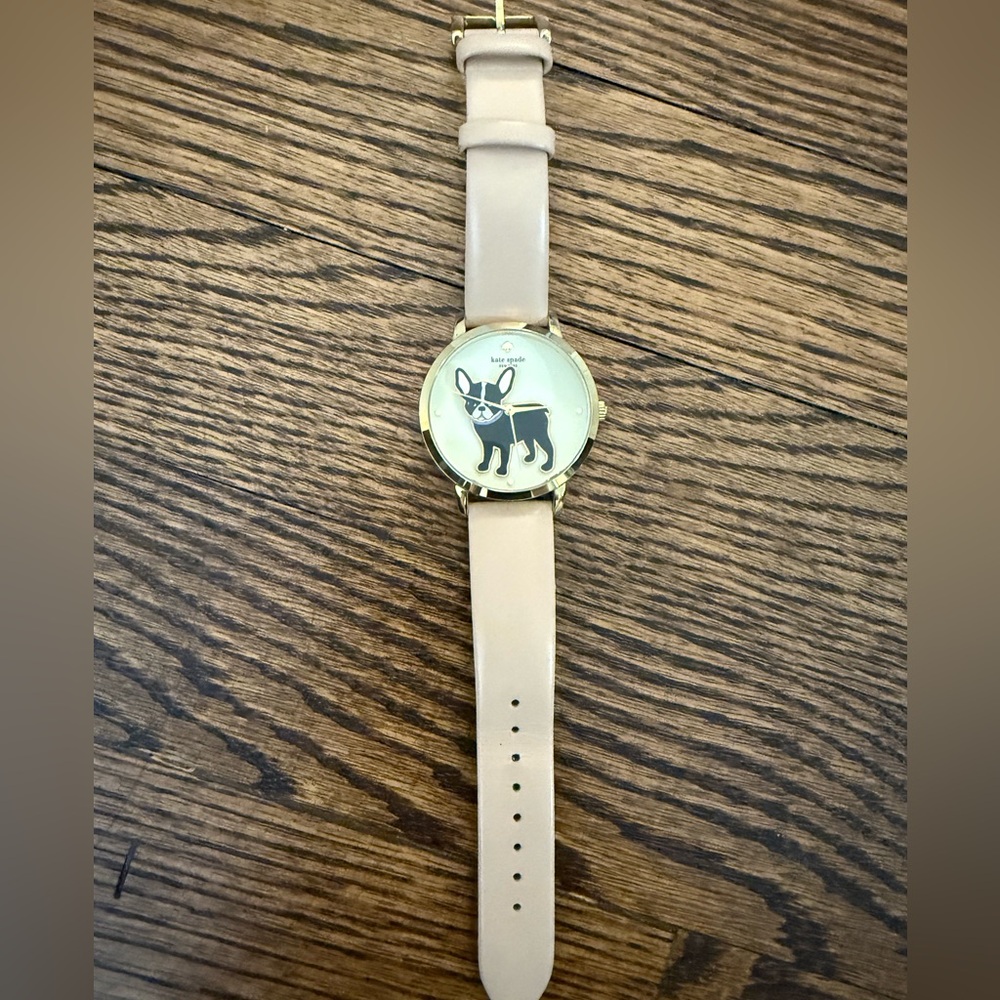 Kate Spade leather watch French bulldog blush pink